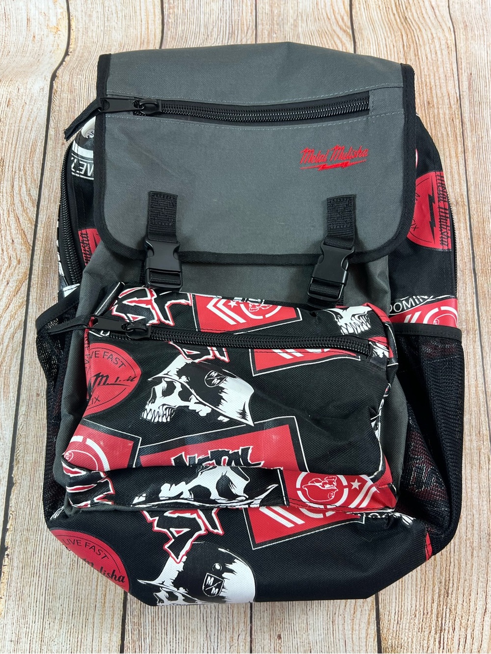 Metal Mulisha Y2K Black Grey Red Skull Logo Backpack Bag